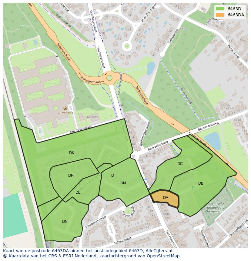 Afbeelding van het postcodegebied 6463 DA op de kaart.