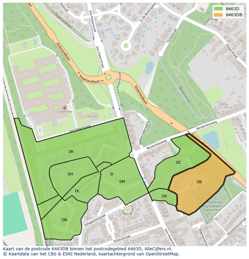 Afbeelding van het postcodegebied 6463 DB op de kaart.