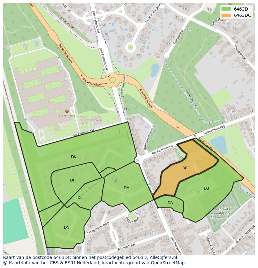 Afbeelding van het postcodegebied 6463 DC op de kaart.