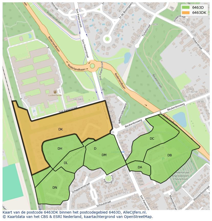 Afbeelding van het postcodegebied 6463 DK op de kaart.