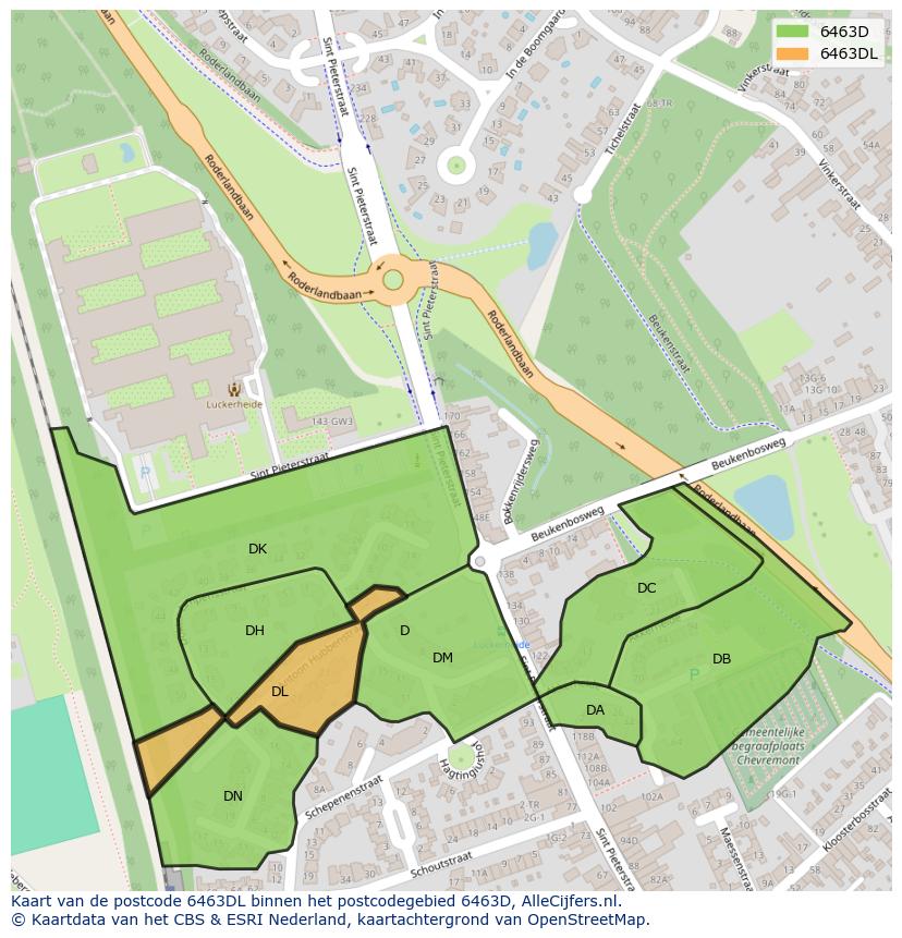 Afbeelding van het postcodegebied 6463 DL op de kaart.