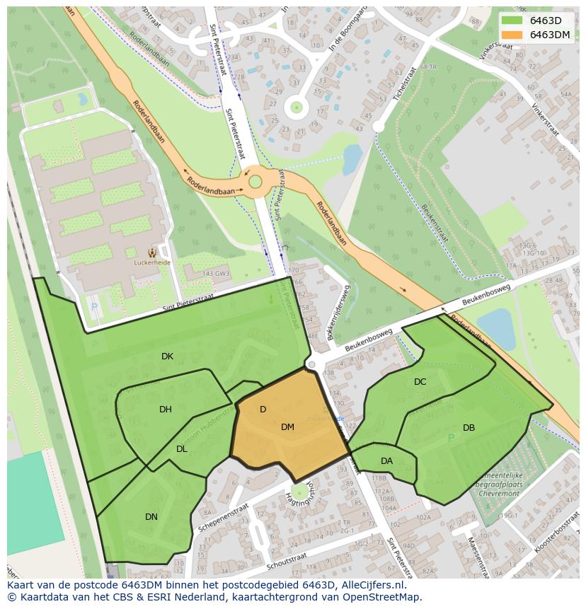 Afbeelding van het postcodegebied 6463 DM op de kaart.
