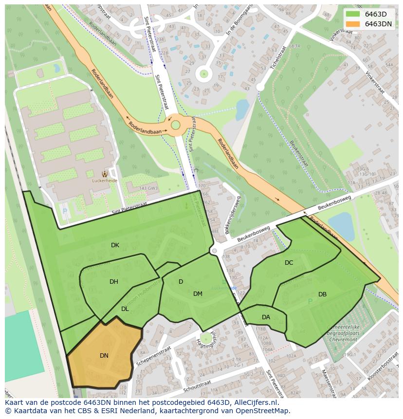Afbeelding van het postcodegebied 6463 DN op de kaart.
