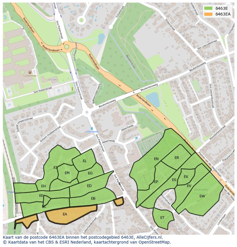 Afbeelding van het postcodegebied 6463 EA op de kaart.