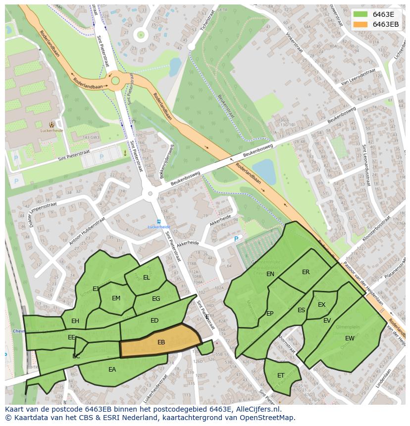 Afbeelding van het postcodegebied 6463 EB op de kaart.