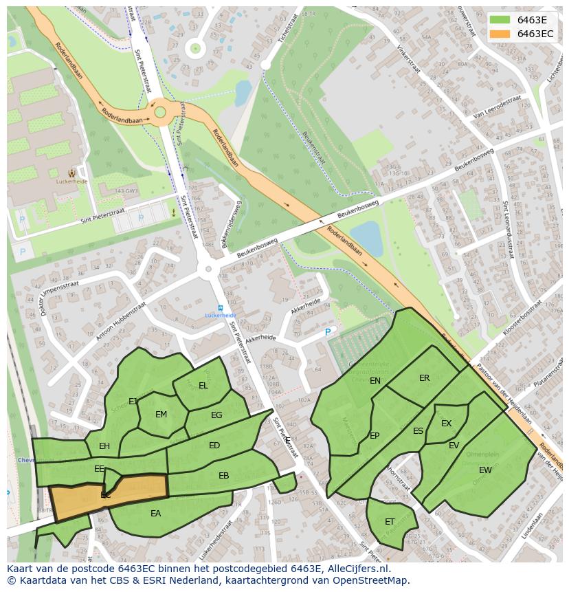 Afbeelding van het postcodegebied 6463 EC op de kaart.