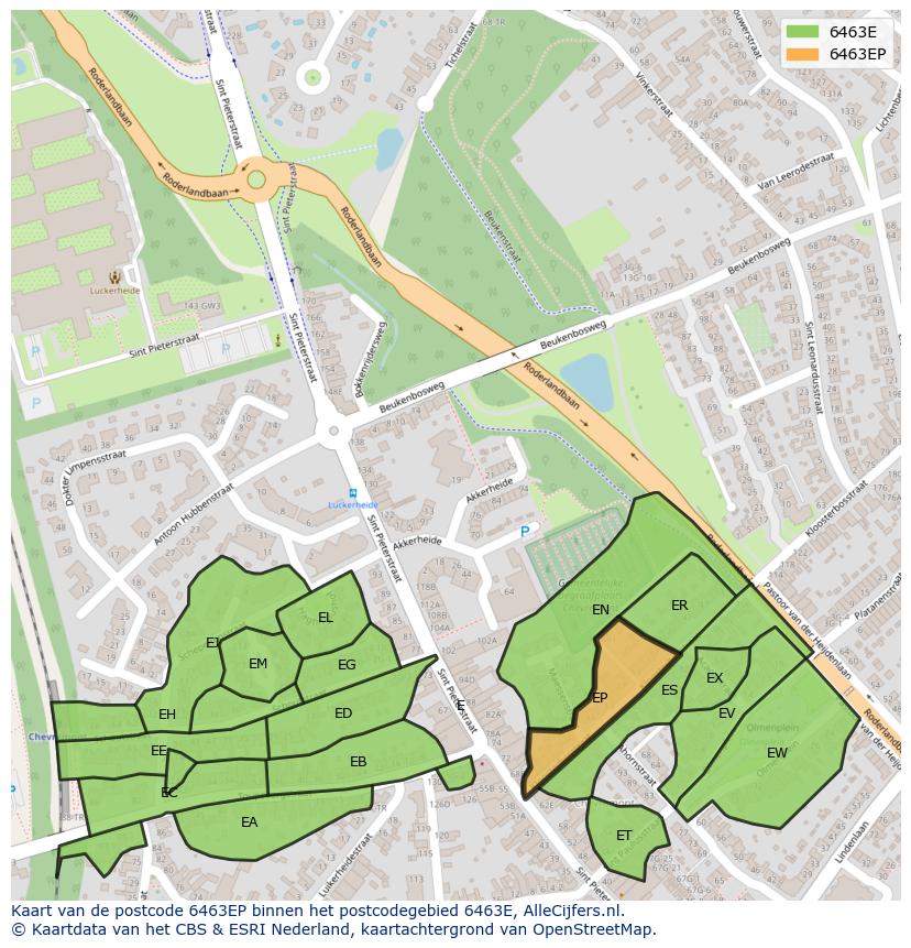 Afbeelding van het postcodegebied 6463 EP op de kaart.