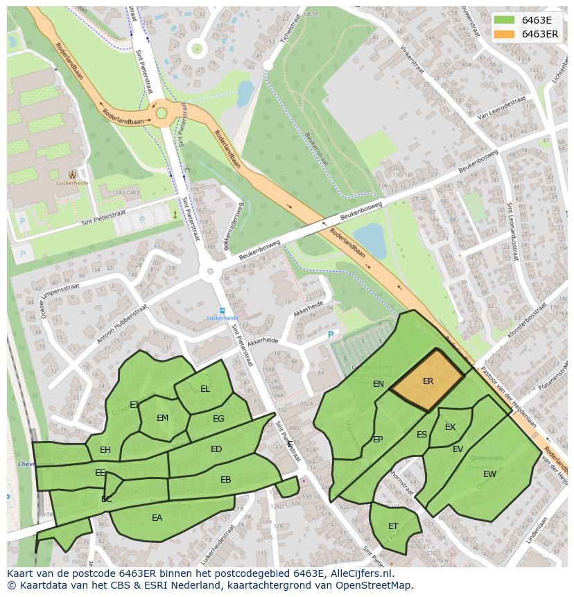 Afbeelding van het postcodegebied 6463 ER op de kaart.