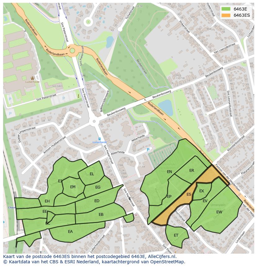 Afbeelding van het postcodegebied 6463 ES op de kaart.