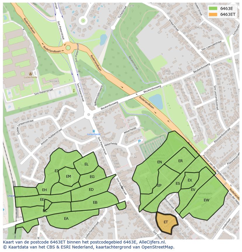 Afbeelding van het postcodegebied 6463 ET op de kaart.