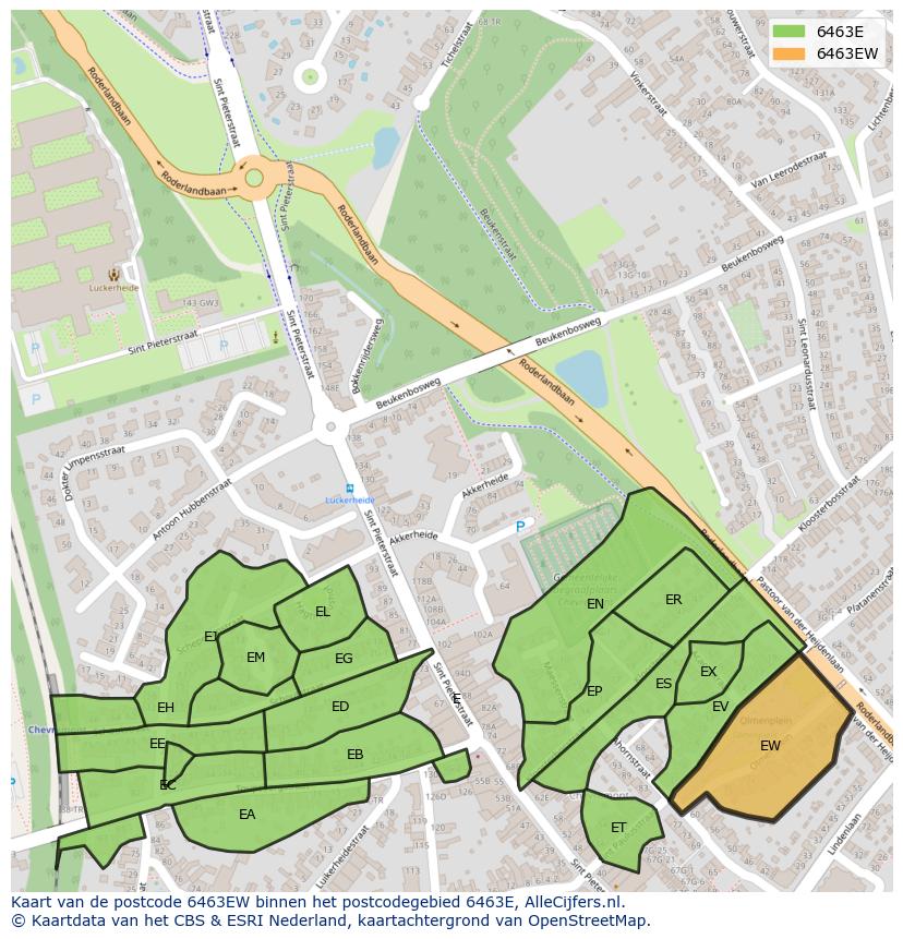 Afbeelding van het postcodegebied 6463 EW op de kaart.