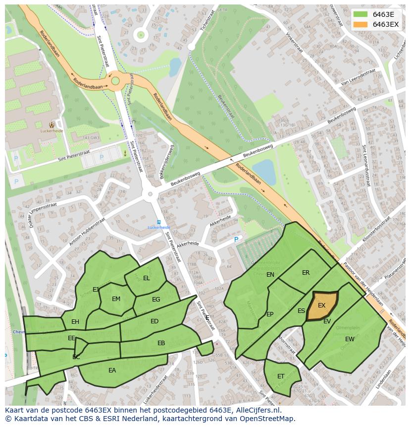 Afbeelding van het postcodegebied 6463 EX op de kaart.