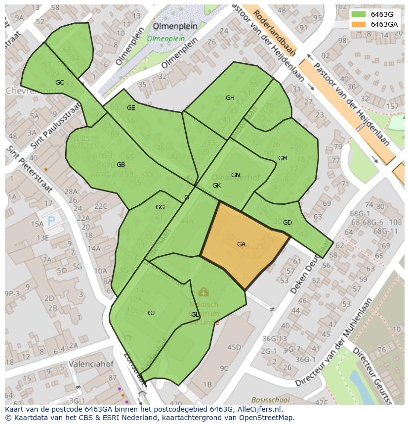 Afbeelding van het postcodegebied 6463 GA op de kaart.