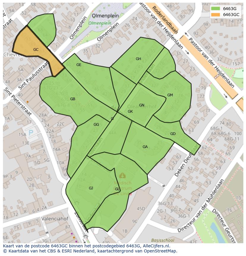 Afbeelding van het postcodegebied 6463 GC op de kaart.