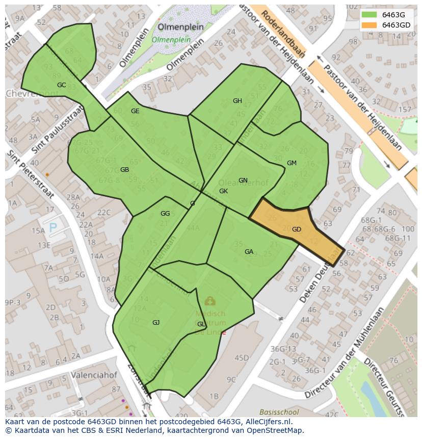 Afbeelding van het postcodegebied 6463 GD op de kaart.