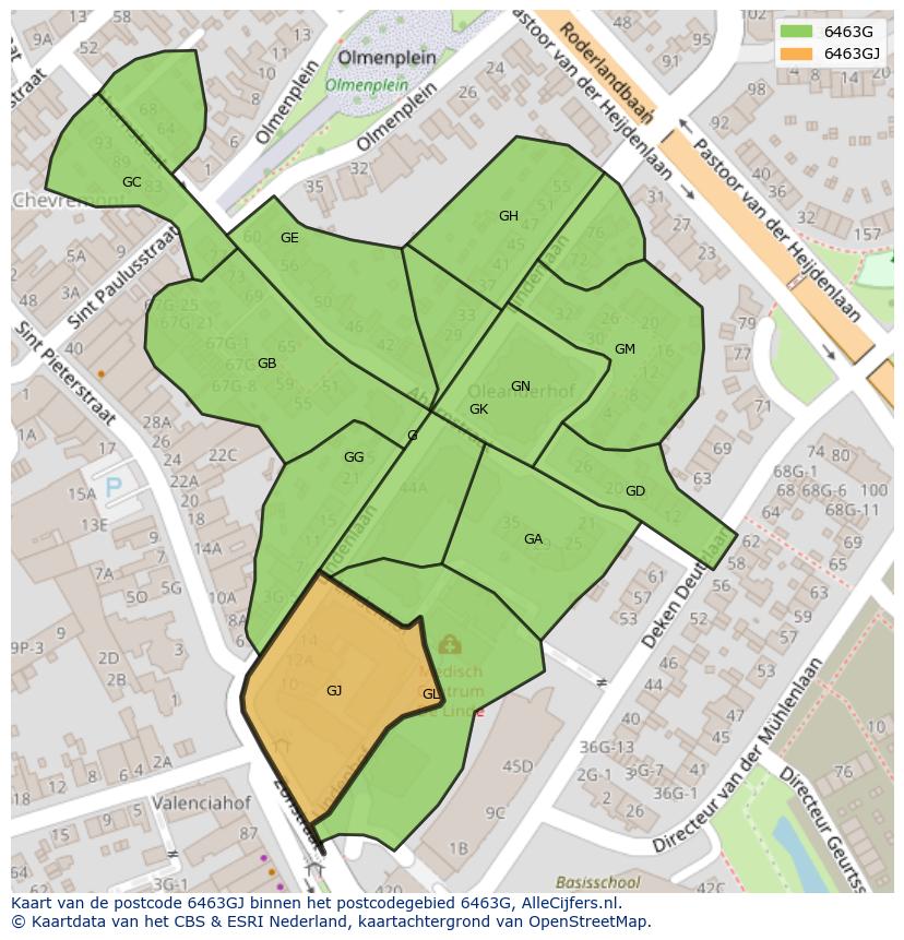 Afbeelding van het postcodegebied 6463 GJ op de kaart.