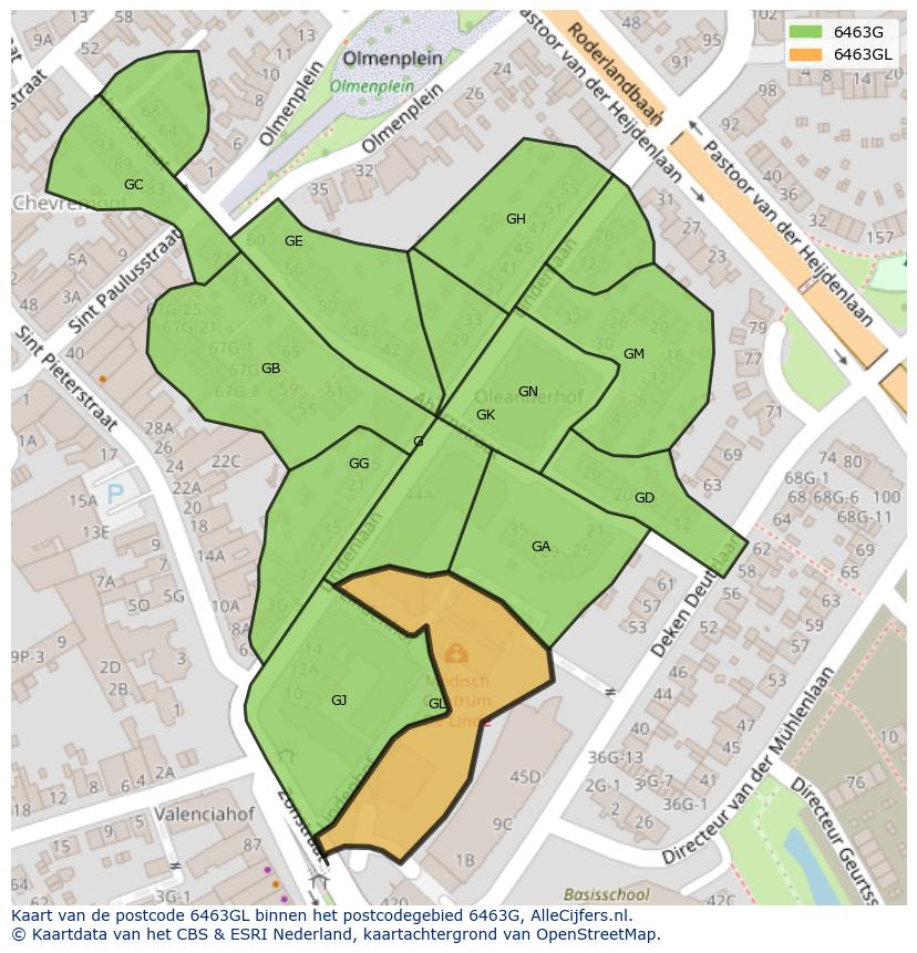 Afbeelding van het postcodegebied 6463 GL op de kaart.