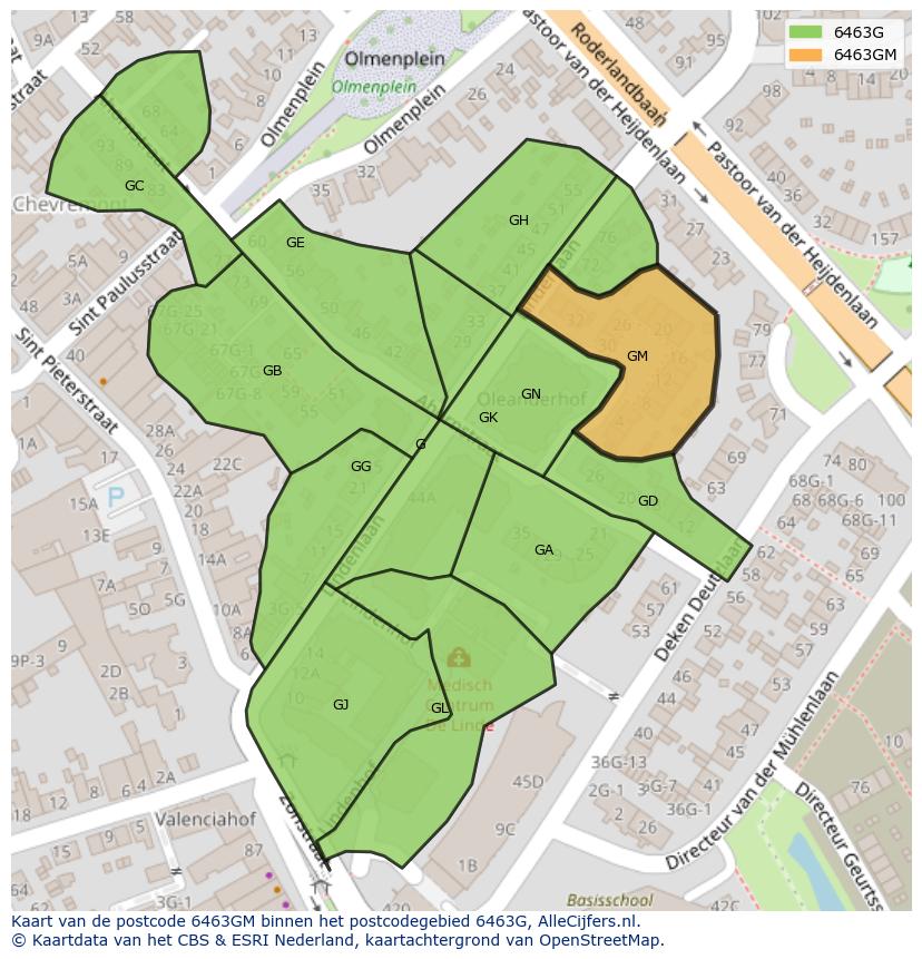 Afbeelding van het postcodegebied 6463 GM op de kaart.