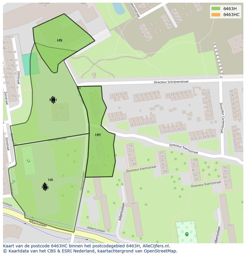 Afbeelding van het postcodegebied 6463 HC op de kaart.