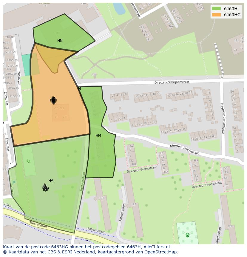 Afbeelding van het postcodegebied 6463 HG op de kaart.