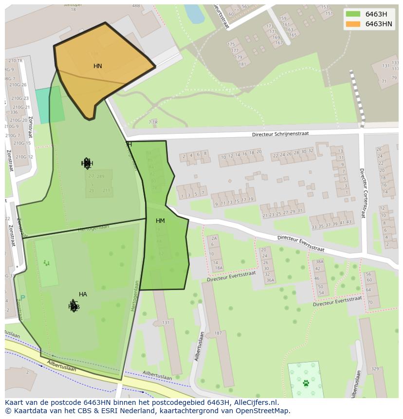 Afbeelding van het postcodegebied 6463 HN op de kaart.