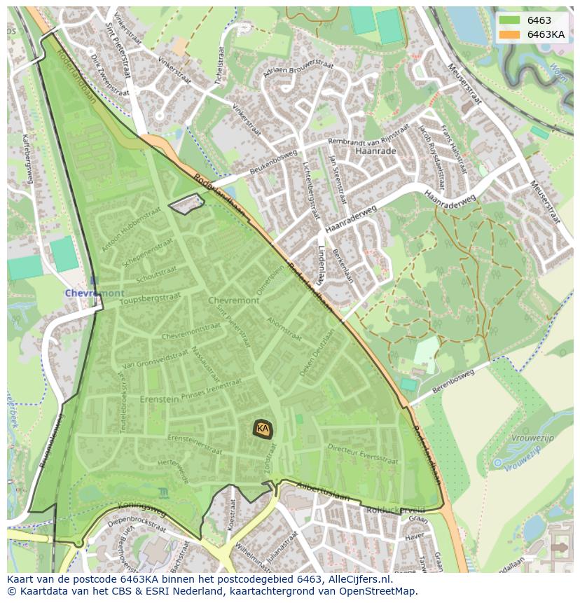 Afbeelding van het postcodegebied 6463 KA op de kaart.