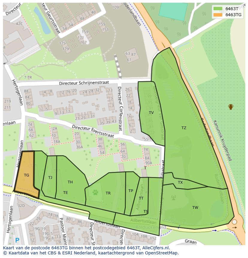 Afbeelding van het postcodegebied 6463 TG op de kaart.