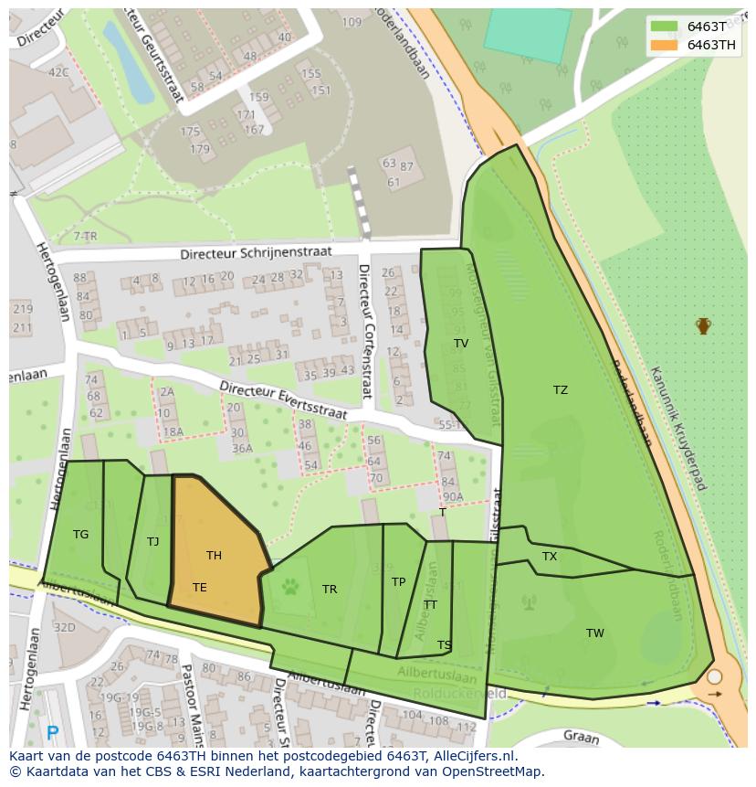 Afbeelding van het postcodegebied 6463 TH op de kaart.