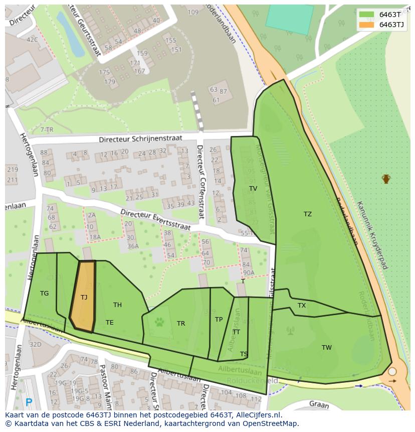 Afbeelding van het postcodegebied 6463 TJ op de kaart.