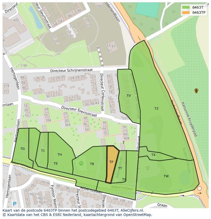 Afbeelding van het postcodegebied 6463 TP op de kaart.