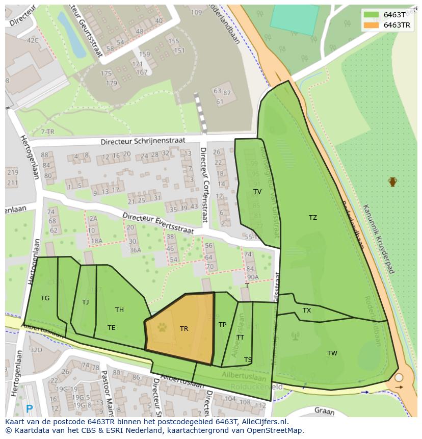 Afbeelding van het postcodegebied 6463 TR op de kaart.