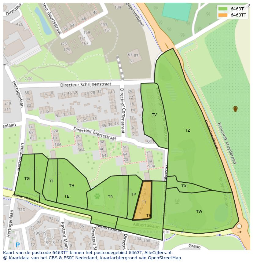 Afbeelding van het postcodegebied 6463 TT op de kaart.