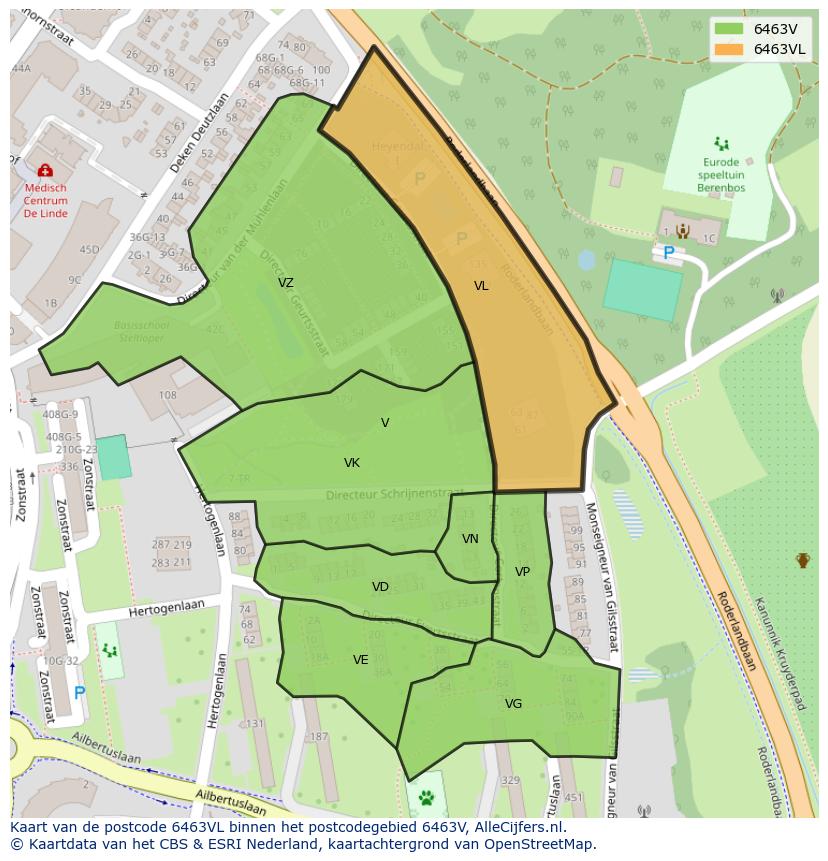 Afbeelding van het postcodegebied 6463 VL op de kaart.