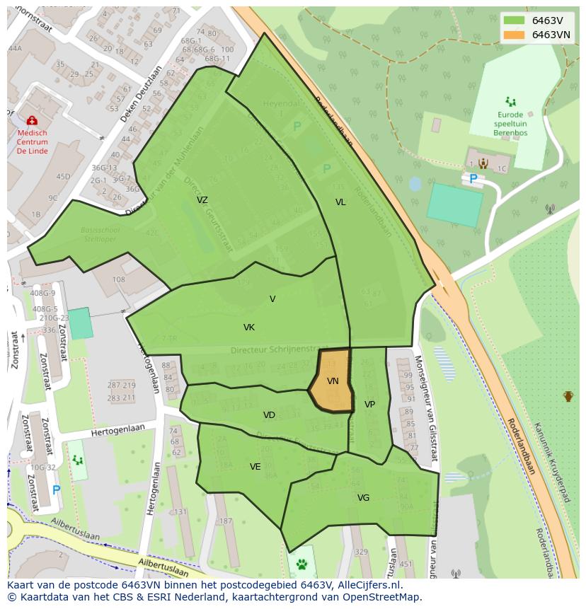 Afbeelding van het postcodegebied 6463 VN op de kaart.