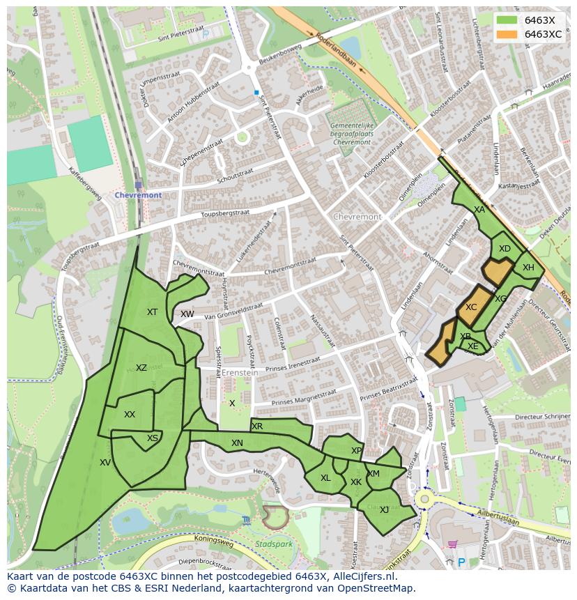 Afbeelding van het postcodegebied 6463 XC op de kaart.
