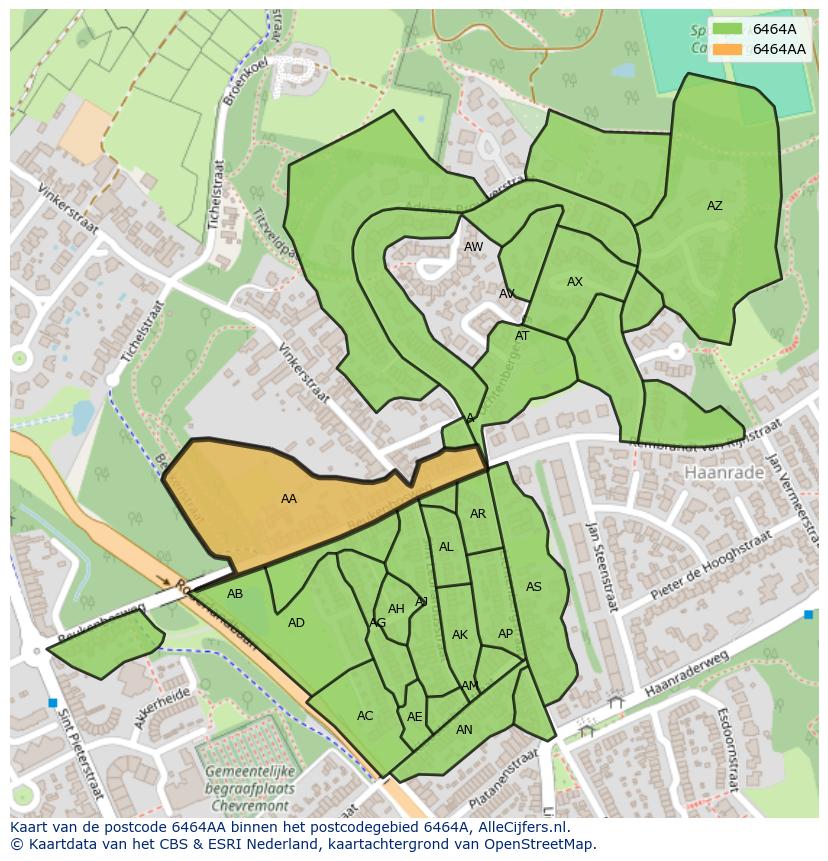 Afbeelding van het postcodegebied 6464 AA op de kaart.