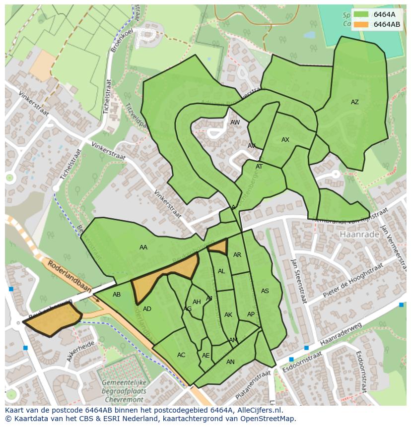 Afbeelding van het postcodegebied 6464 AB op de kaart.