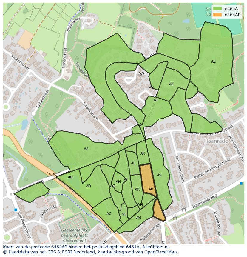 Afbeelding van het postcodegebied 6464 AP op de kaart.