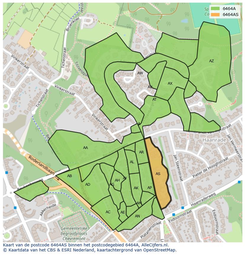 Afbeelding van het postcodegebied 6464 AS op de kaart.