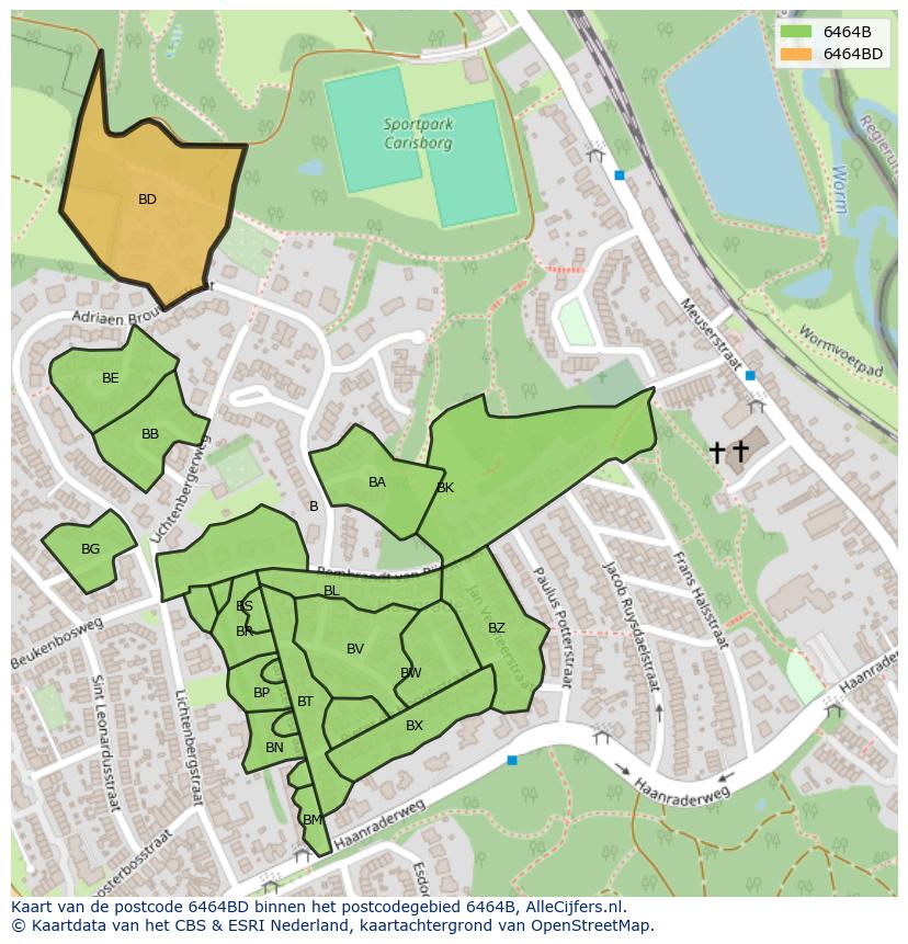 Afbeelding van het postcodegebied 6464 BD op de kaart.