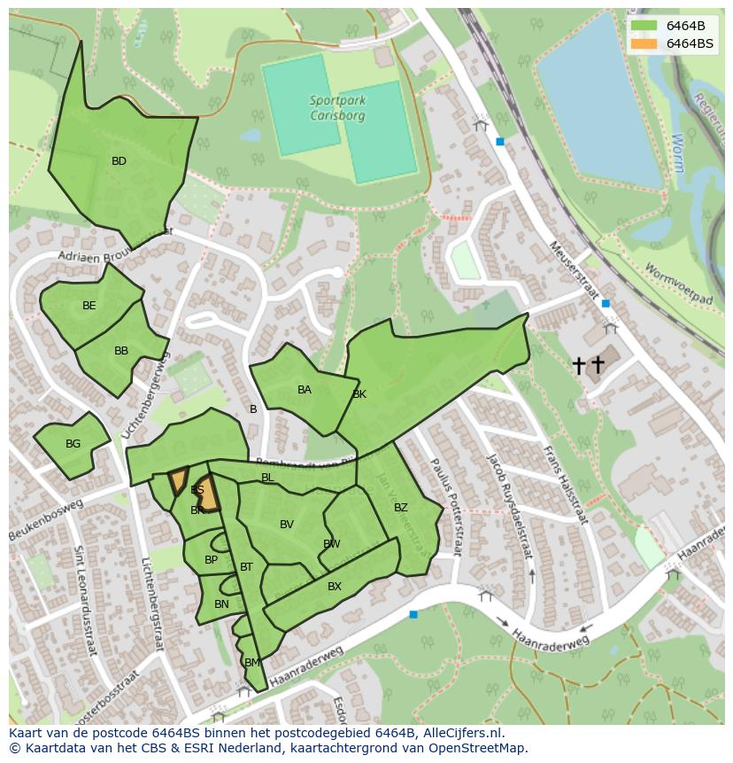 Afbeelding van het postcodegebied 6464 BS op de kaart.
