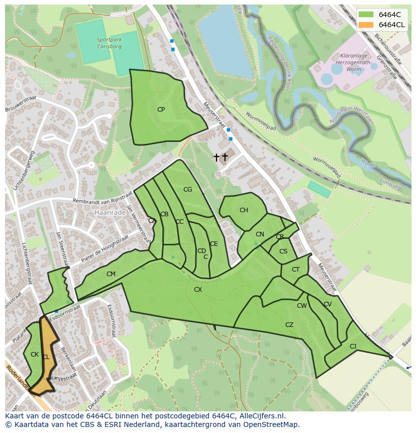 Afbeelding van het postcodegebied 6464 CL op de kaart.