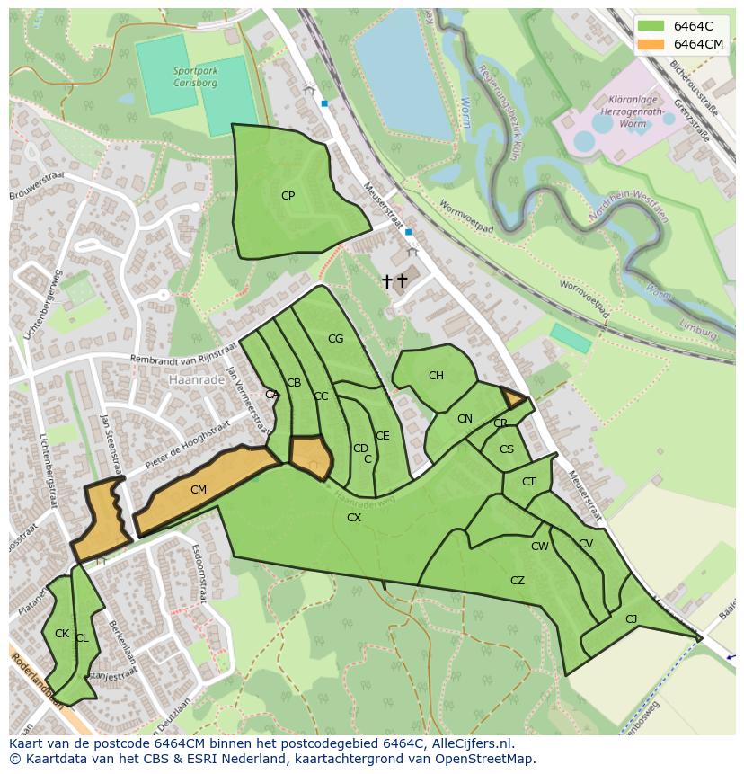Afbeelding van het postcodegebied 6464 CM op de kaart.