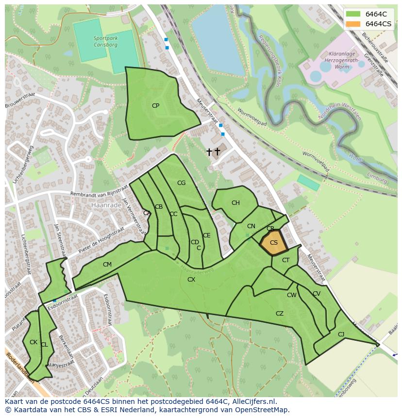 Afbeelding van het postcodegebied 6464 CS op de kaart.