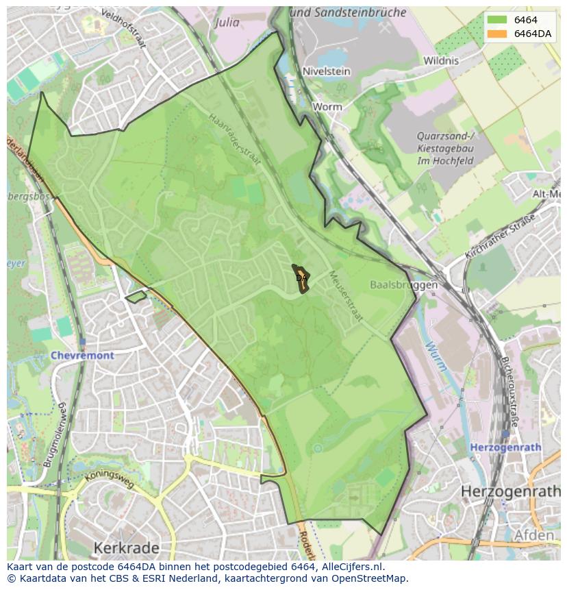 Afbeelding van het postcodegebied 6464 DA op de kaart.
