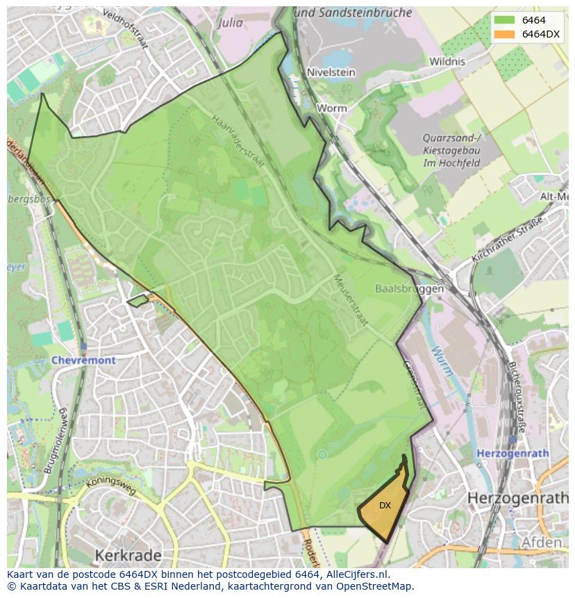 Afbeelding van het postcodegebied 6464 DX op de kaart.