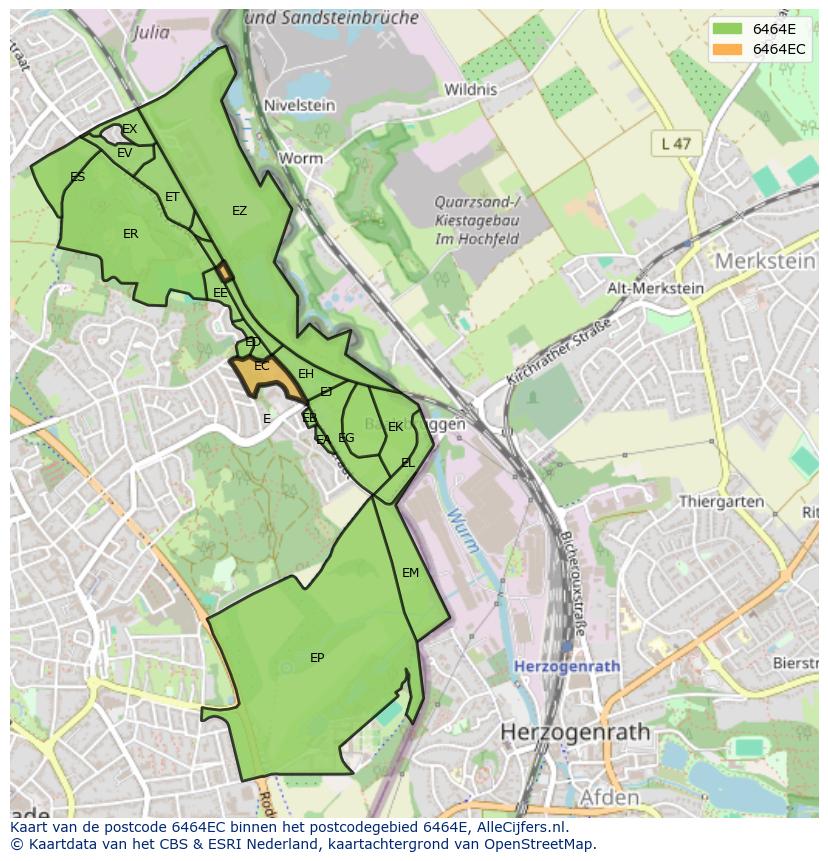 Afbeelding van het postcodegebied 6464 EC op de kaart.