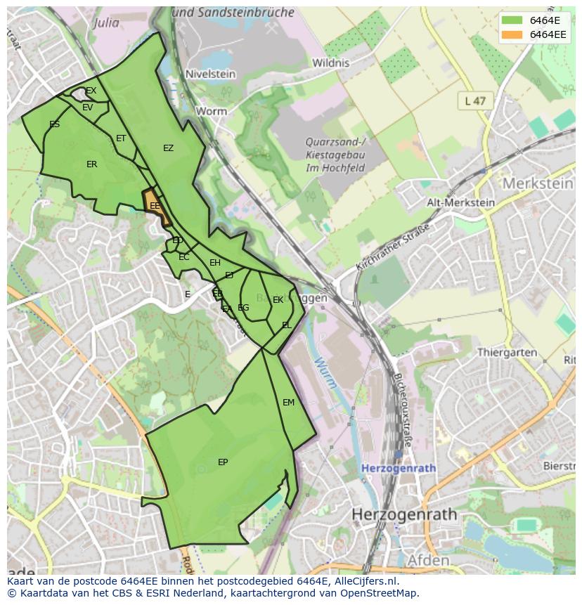 Afbeelding van het postcodegebied 6464 EE op de kaart.