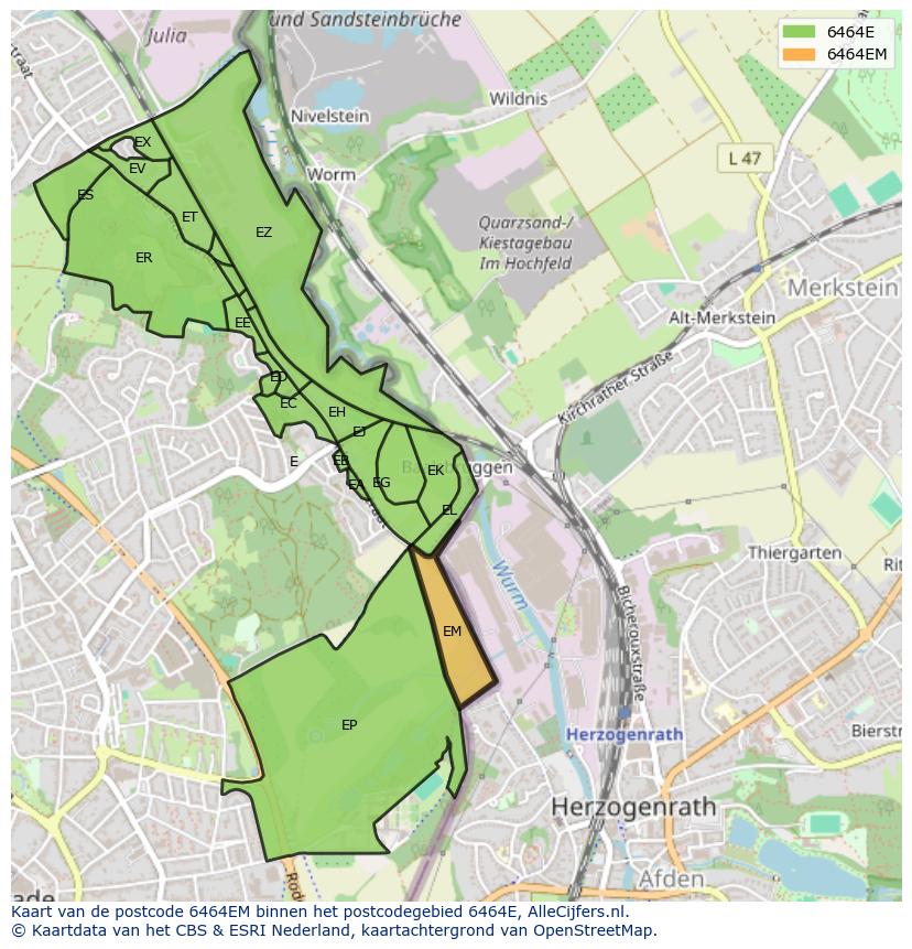 Afbeelding van het postcodegebied 6464 EM op de kaart.