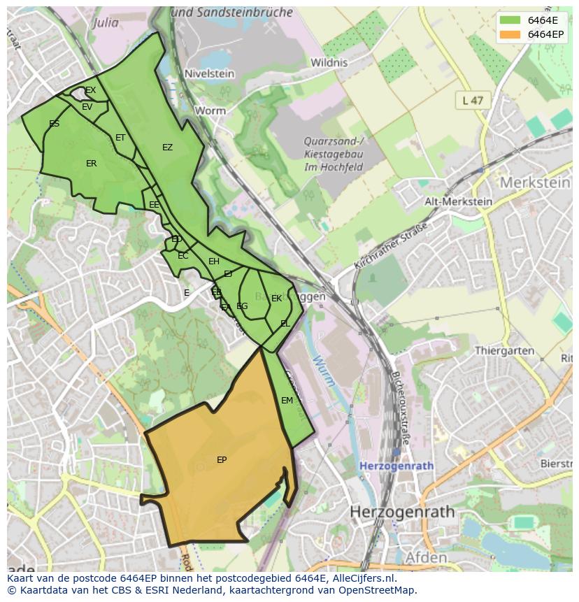 Afbeelding van het postcodegebied 6464 EP op de kaart.